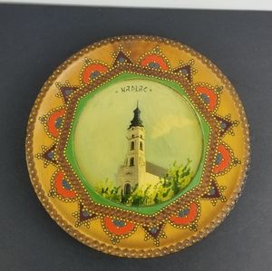 - Hand painted wooden souvenir plate Romania